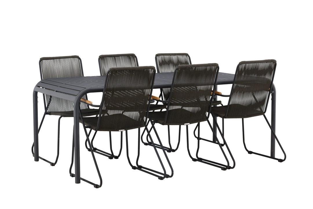 Venture Home Borneo Diningtable Aluminium - Black / Rectangular 100*200* +Bois Diningchair Steel - Black / Dark Grey Rope _6
