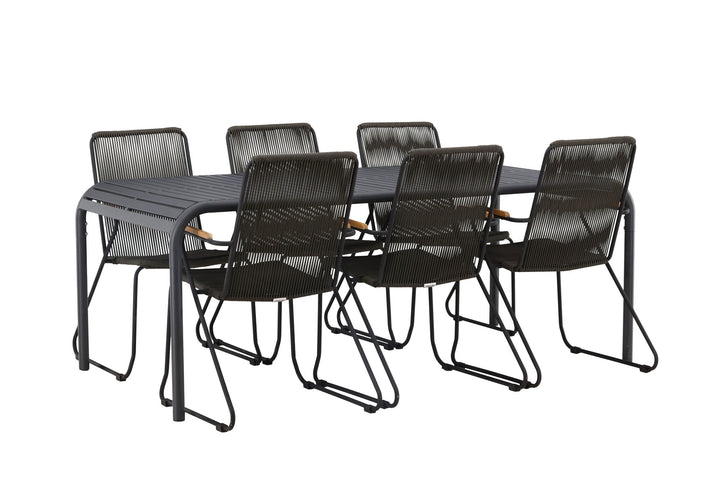 Venture Home Borneo Diningtable Aluminium - Black / Rectangular 100*200* +Bois Diningchair Steel - Black / Dark Grey Rope _6