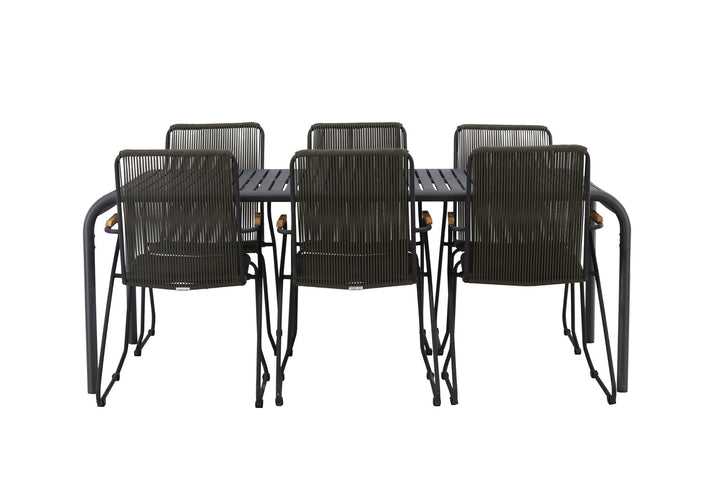 Venture Home Borneo Diningtable Aluminium - Black / Rectangular 100*200* +Bois Diningchair Steel - Black / Dark Grey Rope _6