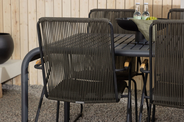 Venture Home Borneo Diningtable Aluminium - Black / Rectangular 100*200* +Bois Diningchair Steel - Black / Dark Grey Rope _6