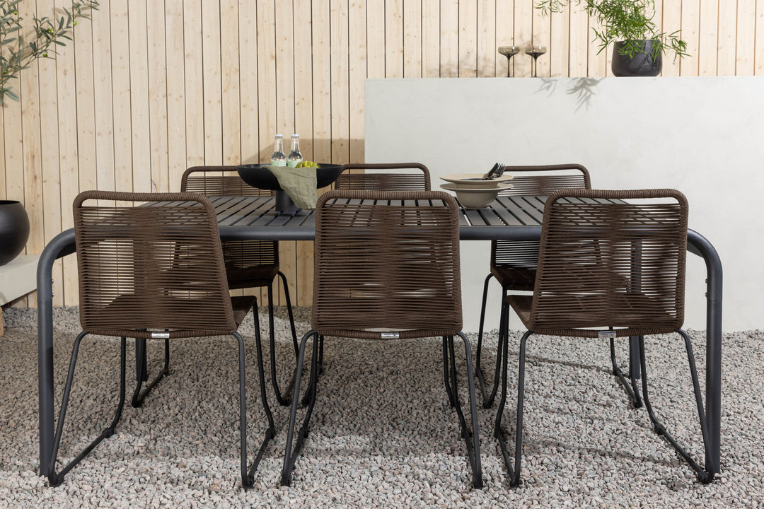 Venture Home Borneo Diningtable Aluminium - Black / Rectangular 100*200* +Lindos Diningchair Aluminium - Black / _6