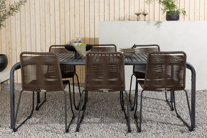 Venture Home Borneo Diningtable Aluminium - Black / Rectangular 100*200* +Lindos Diningchair Aluminium - Black / _6