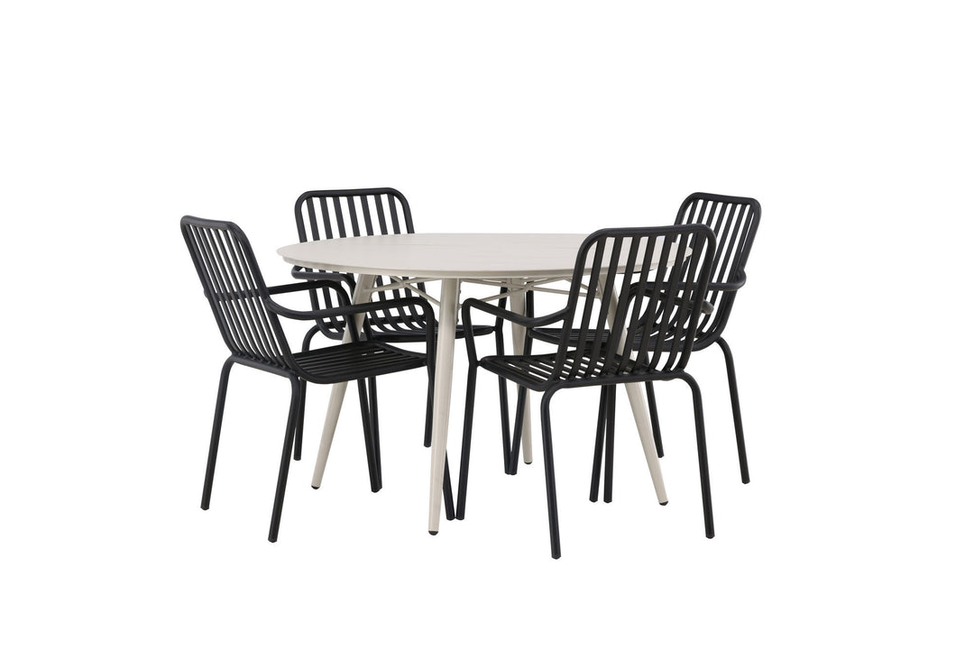 Venture Home Lina Dining Table - Beige - Round 120 cm +Peking Diningchair Aluminium - Black / _4