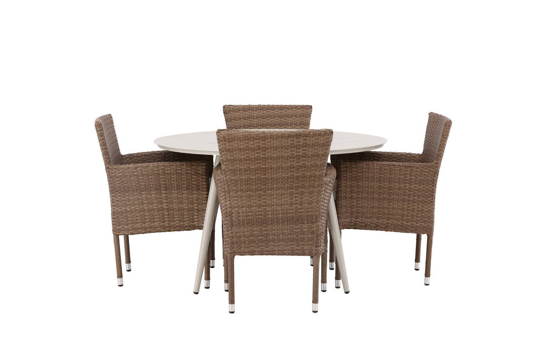 Venture Home Lina Dining Table - Beige - Round 120 cm +Malina Diningchair Alumnium - Nature / Wicker _4