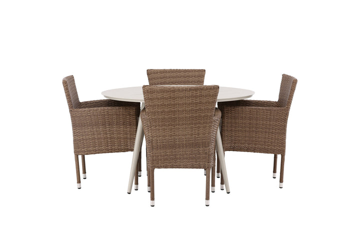 Venture Home Lina Dining Table - Beige - Round 120 cm +Malina Diningchair Alumnium - Nature / Wicker _4