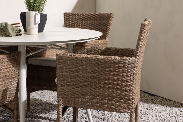Venture Home Lina Dining Table - Beige - Round 120 cm +Malina Diningchair Alumnium - Nature / Wicker _4