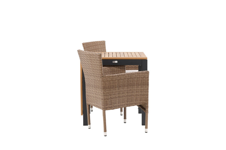 Venture Home Diego Cafetable Aluminium - Black / Brown Aintwood - Rectangular 70*70/130* +Malina Diningchair Alumnium - Nature / Wicker _2