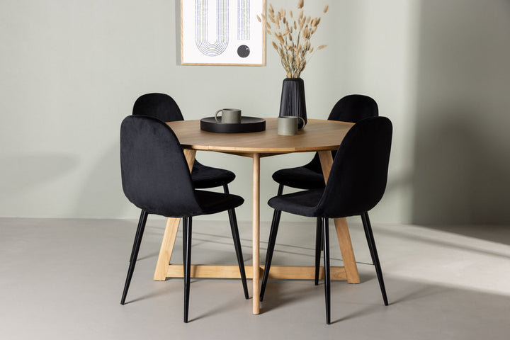 Venture Home Yakidon Dining Table - Rubberwood / Oaklook MDF +Polar Dining Chair - Black legs / Black Velvet _4