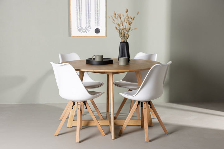 Venture Home Yakidon Dining Table - Rubberwood / Oaklook MDF +Zeno Dining Chair - Nature woodlook / White PP _4