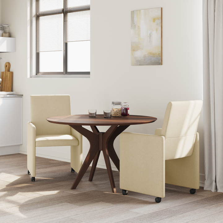 Spisebordsstole med hjul 2 pcs Creme 57 x 66 x 94 cm Stof