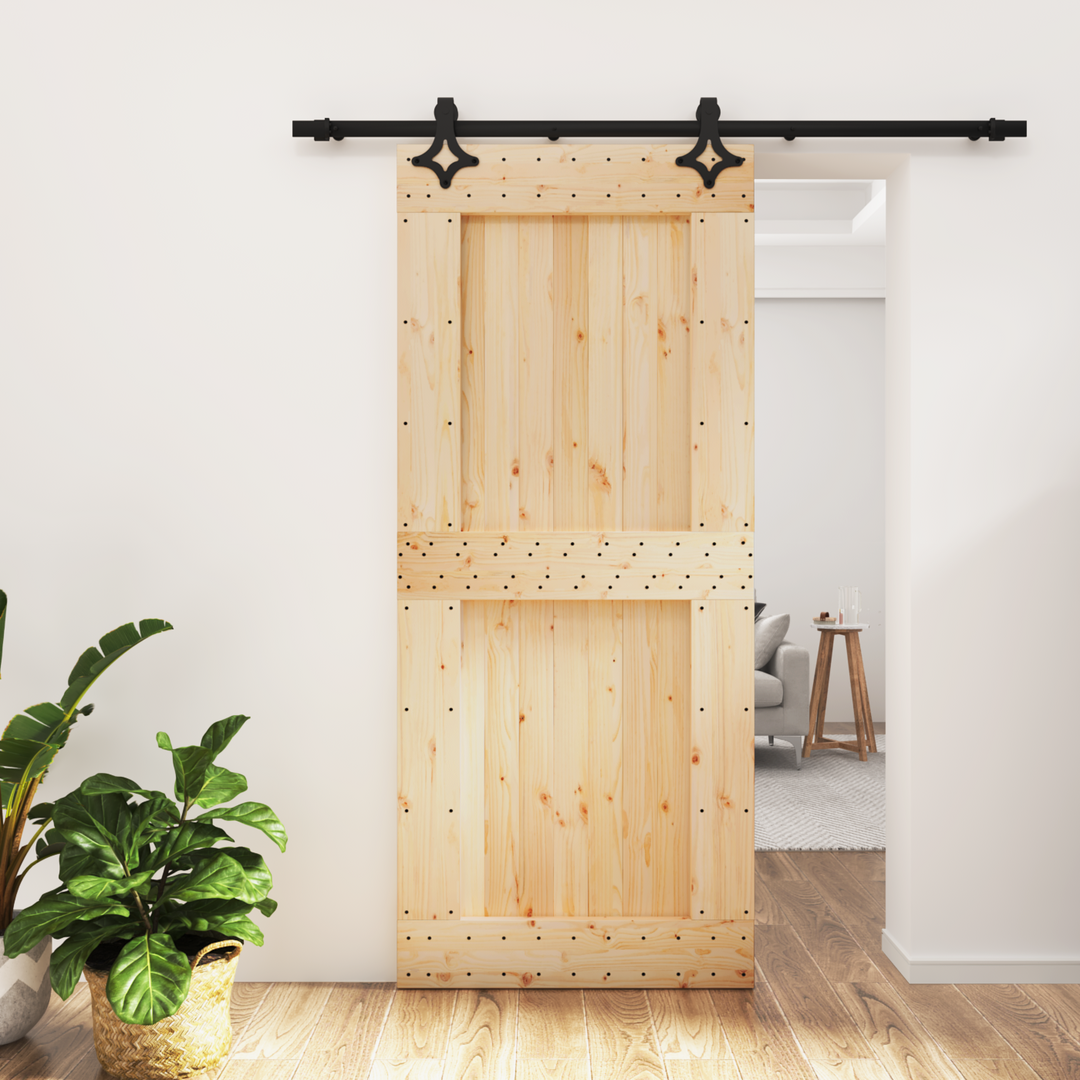Skydedør Naturfarvet og sort 90 x 210 cm Massivt Fyrretræ