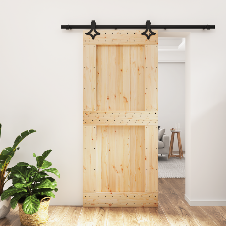 Skydedør Naturfarvet og sort 90 x 210 cm Massivt Fyrretræ