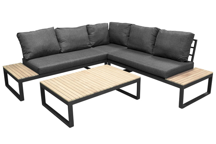 Venture Home Panama Corner Sofa - Black Alu / Grey Cushions / Acacia