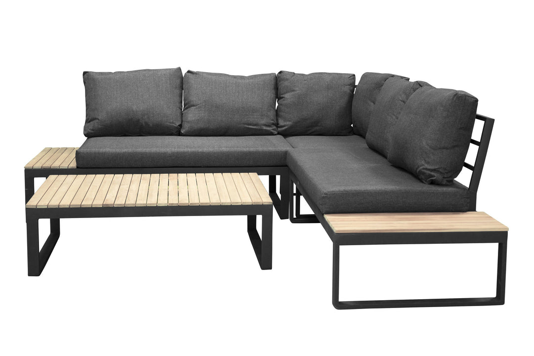 Venture Home Panama Corner Sofa - Black Alu / Grey Cushions / Acacia