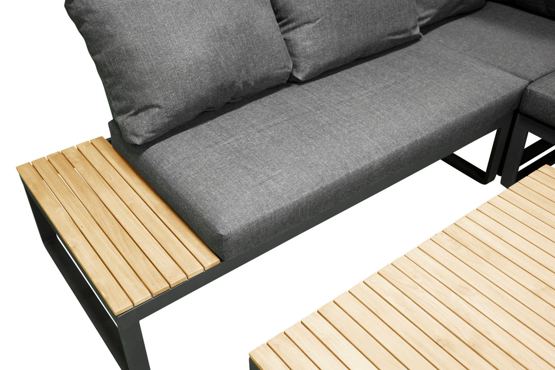 Venture Home Panama Corner Sofa - Black Alu / Grey Cushions / Acacia