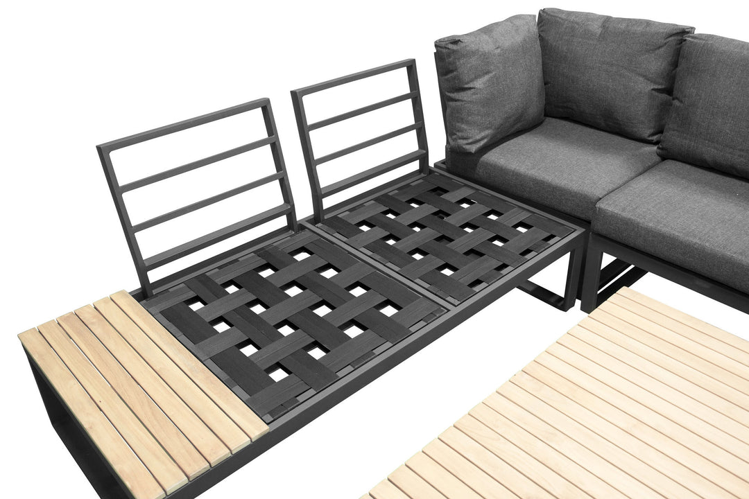 Venture Home Panama Corner Sofa - Black Alu / Grey Cushions / Acacia