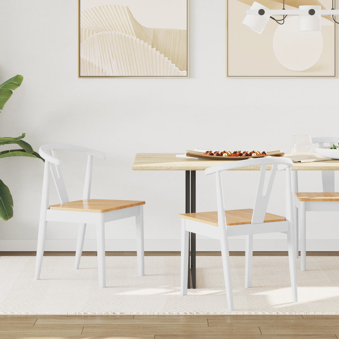 Spisestuestol 2 pcs Hvid og Naturlig Massiv Gummitræ