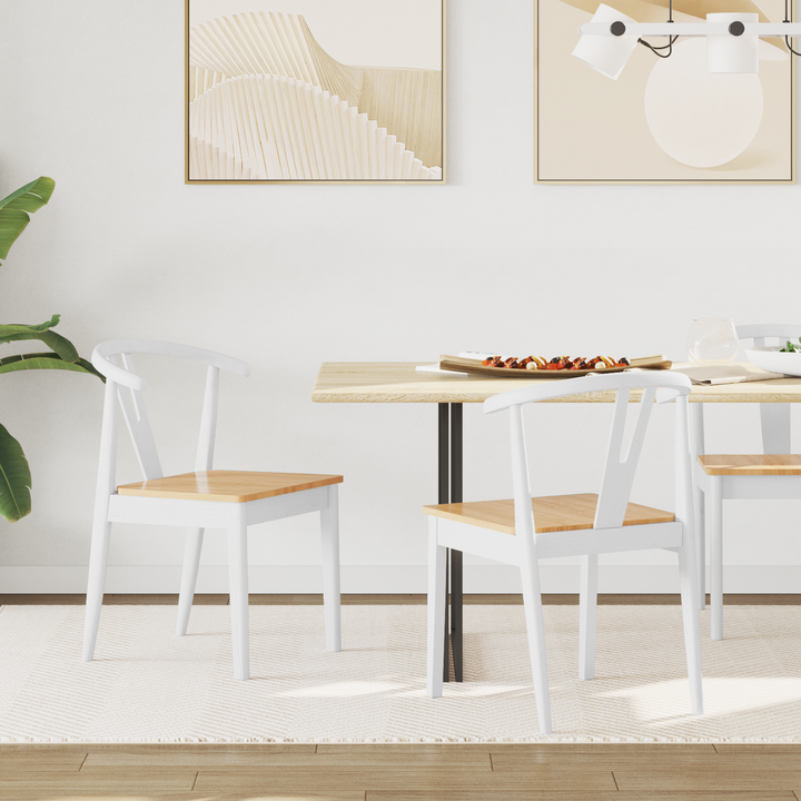 Spisestuestol 2 pcs Hvid og Naturlig Massiv Gummitræ