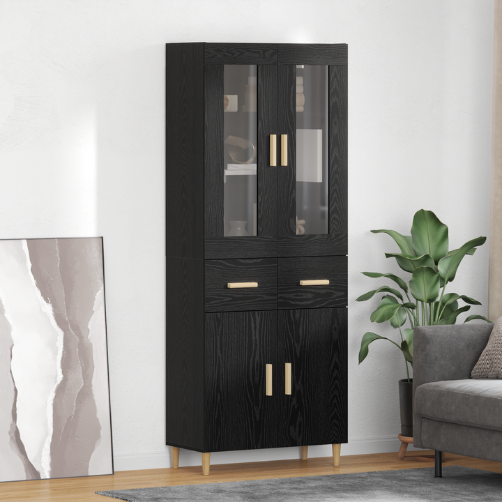 Highboard med skuffe Sort eg 69,5 x 34 x 180 cm Konstrueret træ