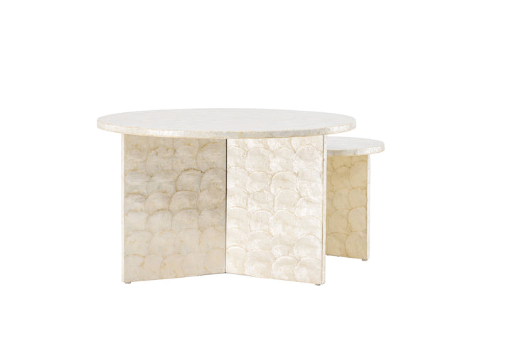 Vind Smögen Sofa Table ⌀70 + Smögen Sofa Table ⌀40 - Capiz / Natural
