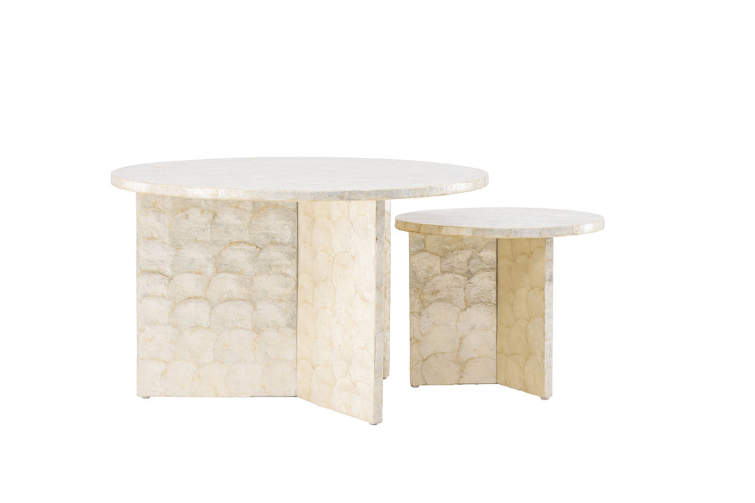 Vind Smögen Sofa Table ⌀70 + Smögen Sofa Table ⌀40 - Capiz / Natural