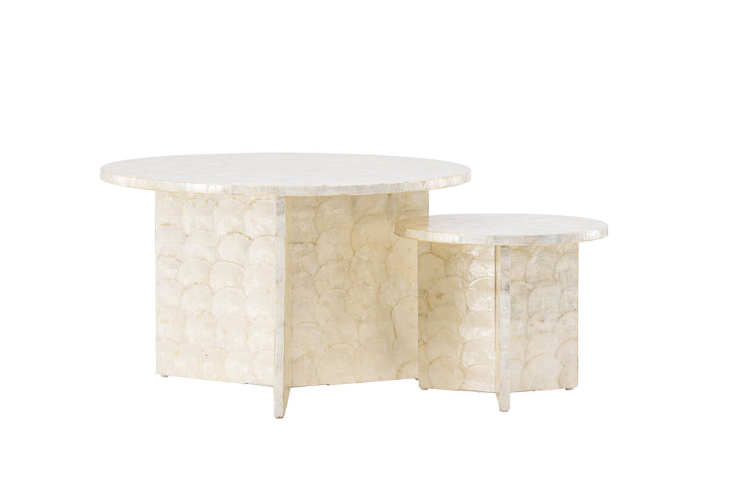 Vind Smögen Sofa Table ⌀70 + Smögen Sofa Table ⌀40 - Capiz / Natural