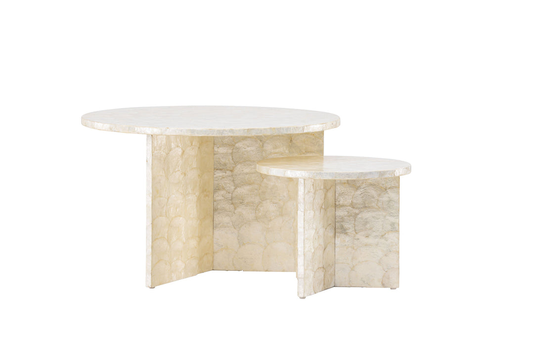 Vind Smögen Sofa Table ⌀70 + Smögen Sofa Table ⌀40 - Capiz / Natural