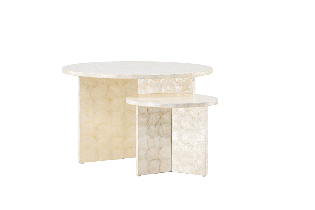 Vind Smögen Sofa Table ⌀70 + Smögen Sofa Table ⌀40 - Capiz / Natural