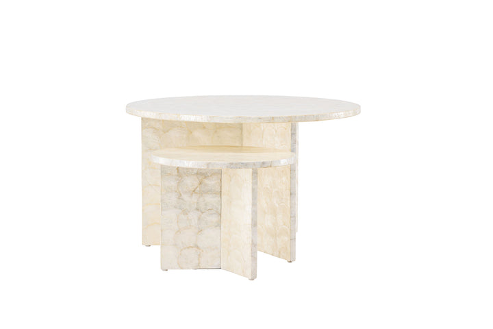 Vind Smögen Sofa Table ⌀70 + Smögen Sofa Table ⌀40 - Capiz / Natural