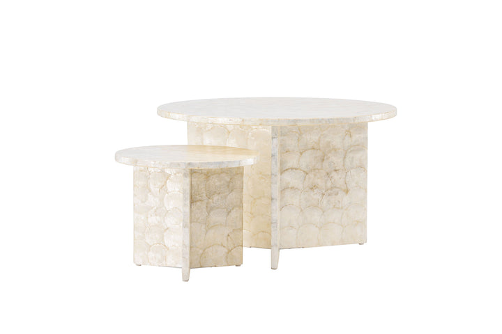 Vind Smögen Sofa Table ⌀70 + Smögen Sofa Table ⌀40 - Capiz / Natural