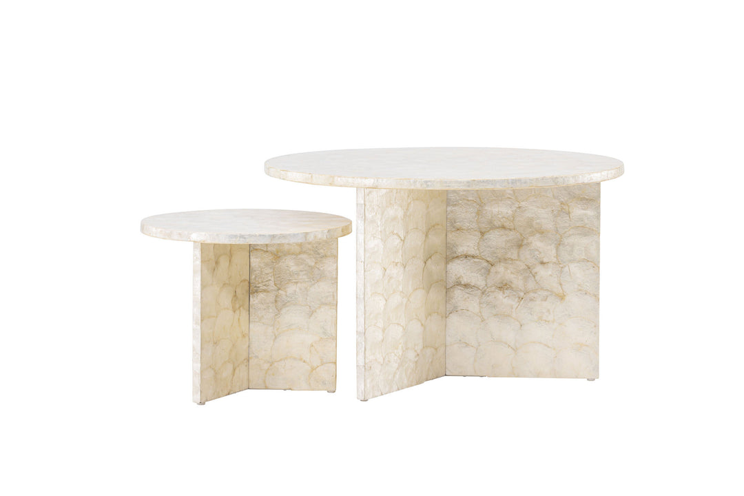 Vind Smögen Sofa Table ⌀70 + Smögen Sofa Table ⌀40 - Capiz / Natural