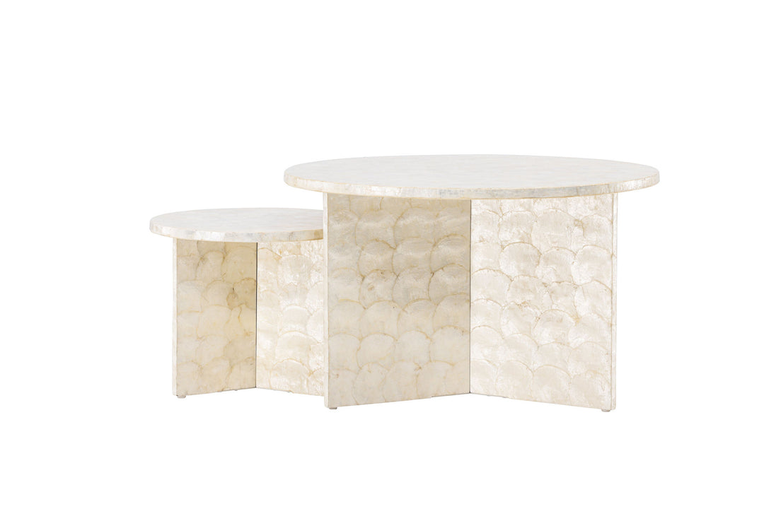 Vind Smögen Sofa Table ⌀70 + Smögen Sofa Table ⌀40 - Capiz / Natural