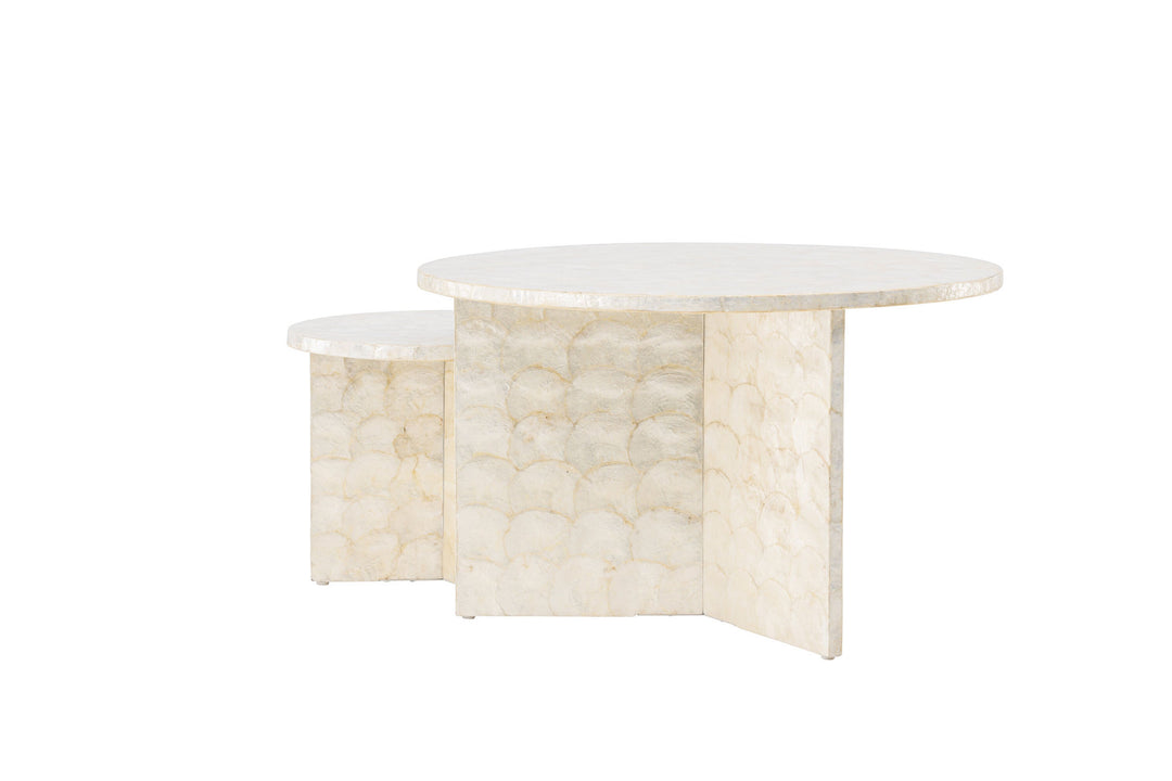 Vind Smögen Sofa Table ⌀70 + Smögen Sofa Table ⌀40 - Capiz / Natural