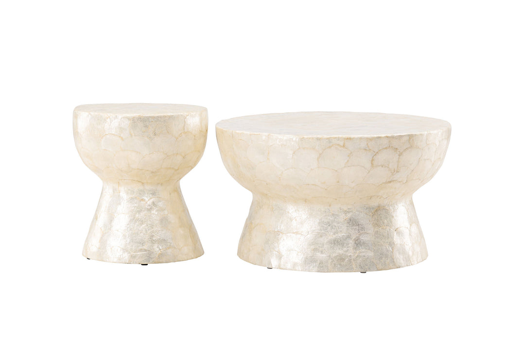 Vind Sandön Sofa Table ⌀70 + Sandön Sofa Table ⌀40 - Capiz / Natural