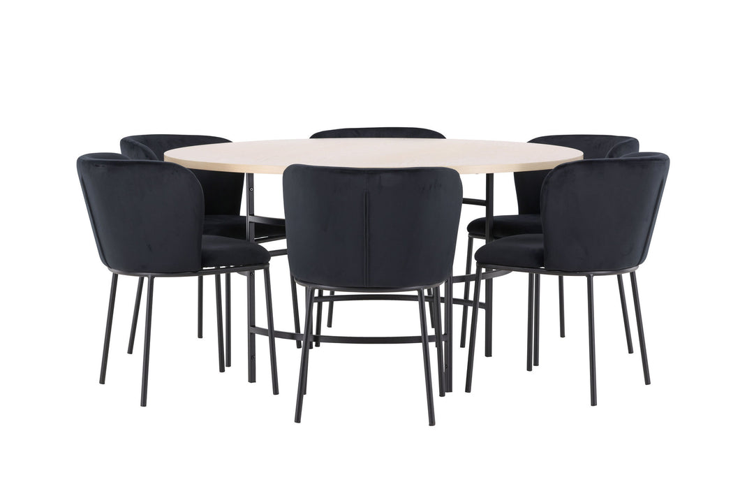 Venture Home Copenhagen Table - Whitewash/Black with 6 Edina Chair - Black