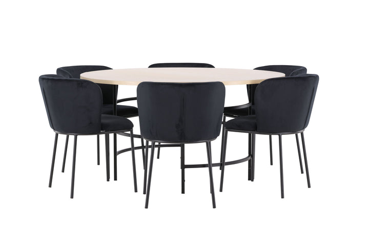Venture Home Copenhagen Table - Whitewash/Black with 6 Edina Chair - Black