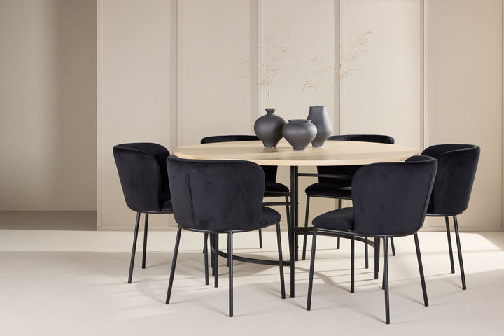 Venture Home Copenhagen Table - Whitewash/Black with 6 Edina Chair - Black