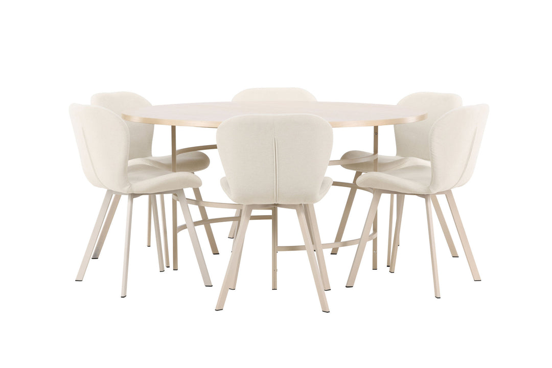 Venture Home Copenhagen Table - Whitewash/Beige with 6 Lilja Chair - Beige