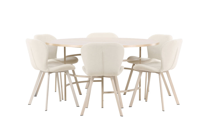 Venture Home Copenhagen Table - Whitewash/Beige with 6 Lilja Chair - Beige
