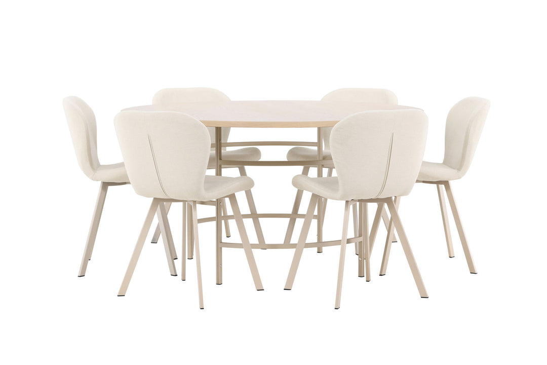 Venture Home Copenhagen Table - Whitewash/Beige with 6 Lilja Chair - Beige