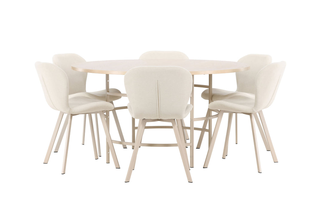 Venture Home Copenhagen Table - Whitewash/Beige with 6 Lilja Chair - Beige