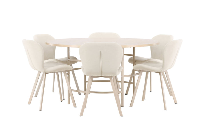 Venture Home Copenhagen Table - Whitewash/Beige with 6 Lilja Chair - Beige