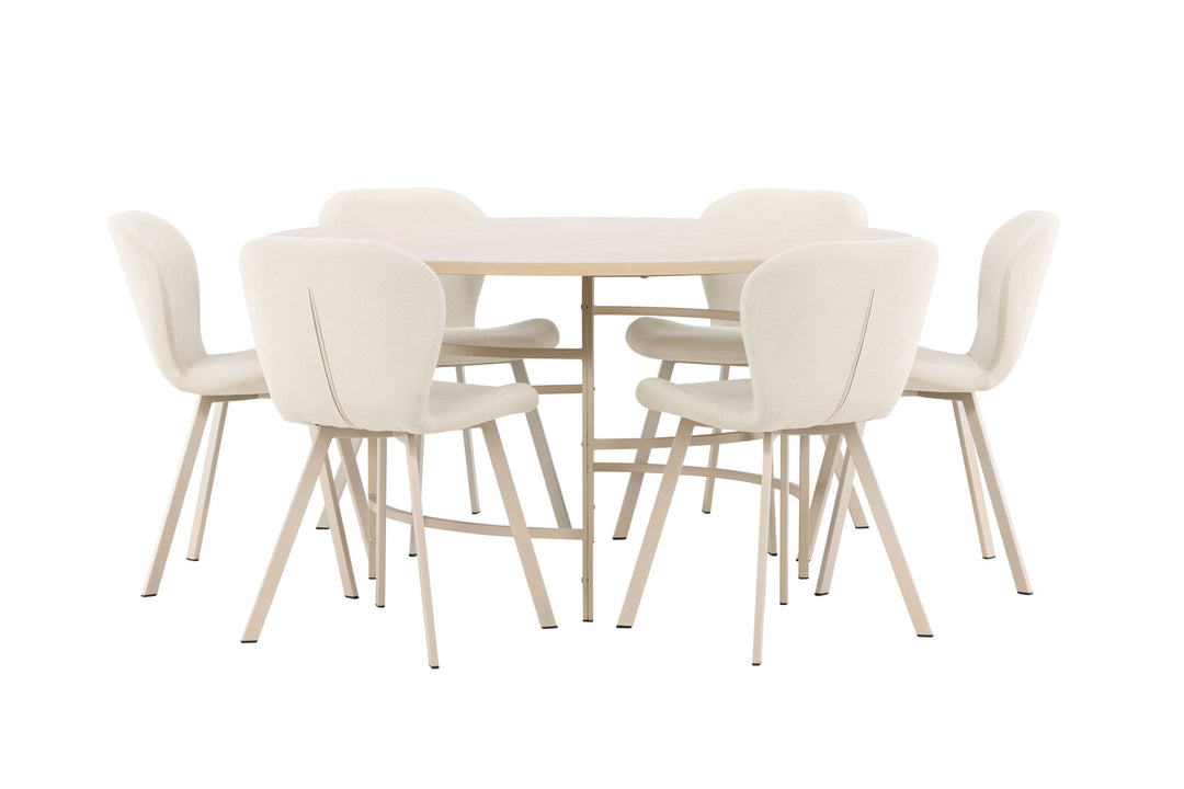 Venture Home Copenhagen Table - Whitewash/Beige with 6 Lilja Chair - Beige