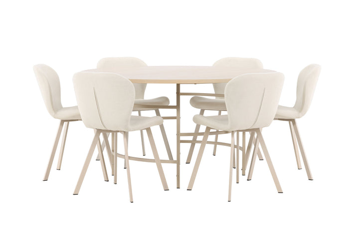Venture Home Copenhagen Table - Whitewash/Beige with 6 Lilja Chair - Beige