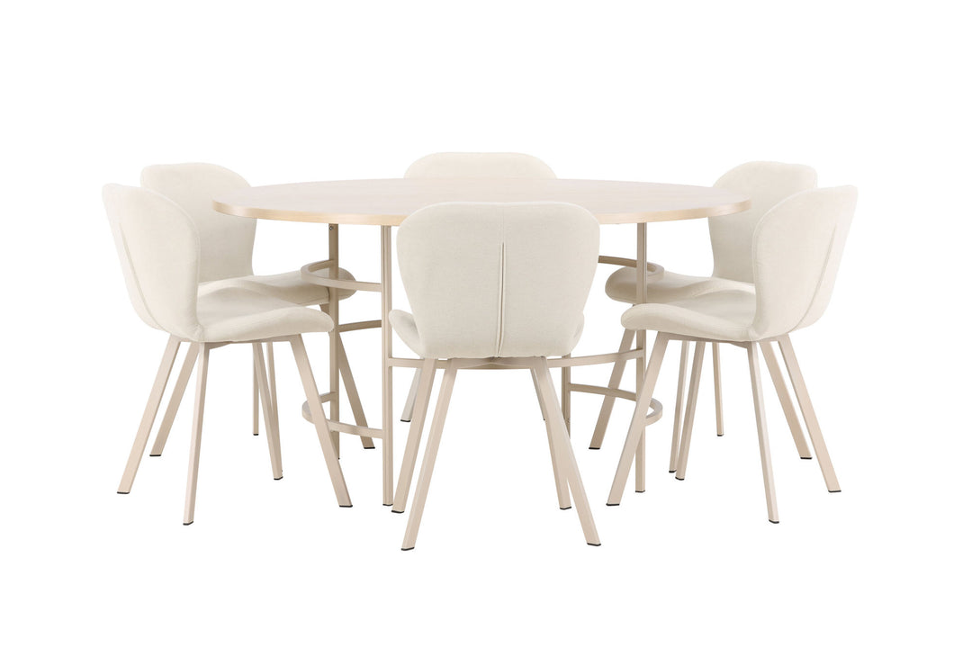 Venture Home Copenhagen Table - Whitewash/Beige with 6 Lilja Chair - Beige