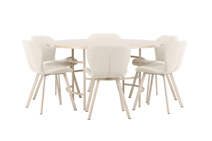 Venture Home Copenhagen Table - Whitewash/Beige with 6 Lilja Chair - Beige