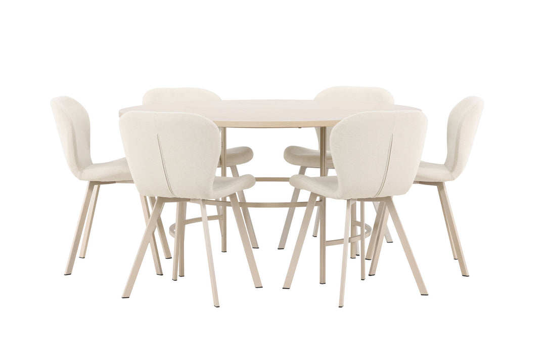 Venture Home Copenhagen Table - Whitewash/Beige with 6 Lilja Chair - Beige