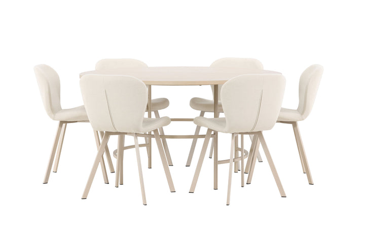 Venture Home Copenhagen Table - Whitewash/Beige with 6 Lilja Chair - Beige