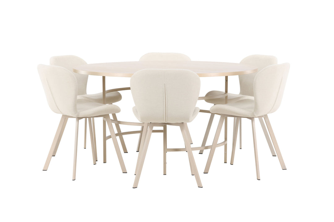 Venture Home Copenhagen Table - Whitewash/Beige with 6 Lilja Chair - Beige