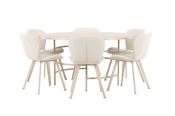 Venture Home Copenhagen Table - Whitewash/Beige with 6 Lilja Chair - Beige